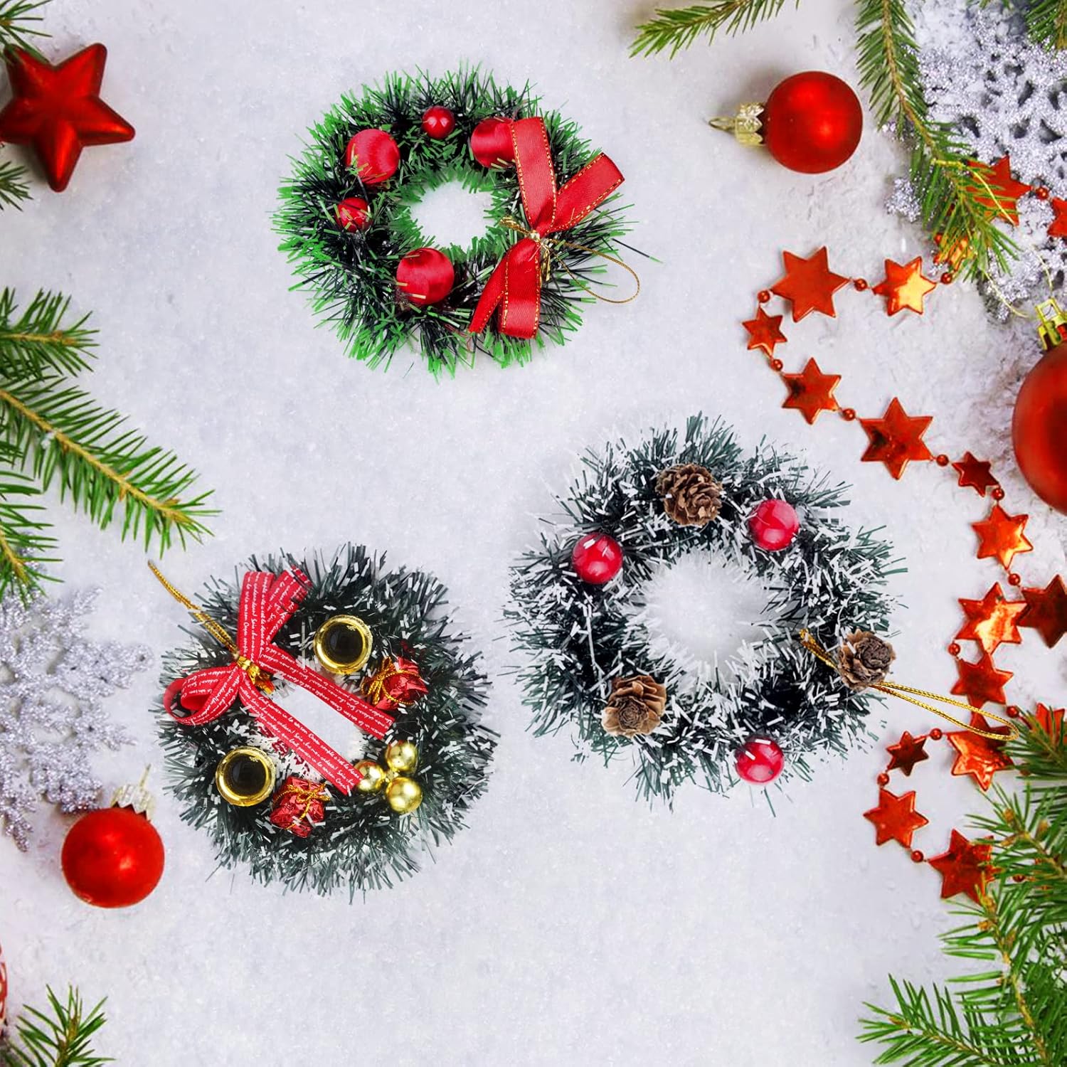 3Pcs Christmas Decorations Mini Christmas Wreaths Small Hanging,4.7Inch Christmas Tree Wreath Ornament - Image 3