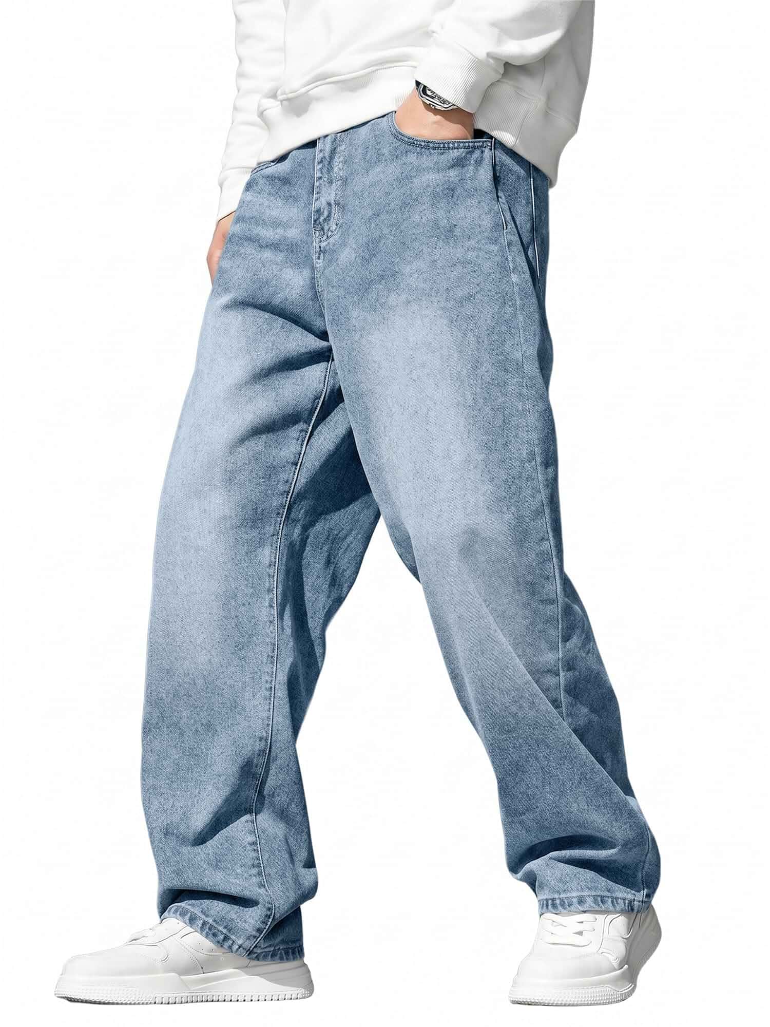 JMIERR Mens Baggy Jeans Wide Leg Y2K Loose Fit Denim Pants Vintage Relaxed Loose Fit, Stretch, Straight Leg, Skater Streetwear, 5 Pockets, Casual Carpenter Jean, Hip Hop