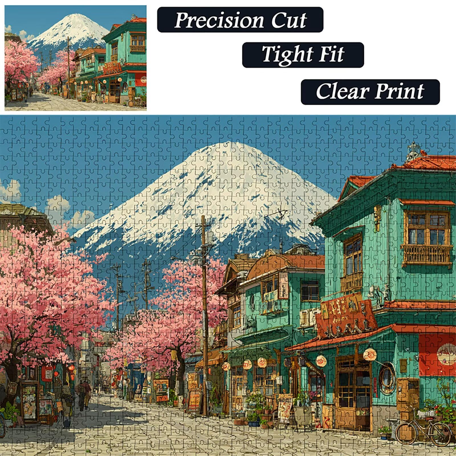 Mount Fuji Puzzle 2000 sztuk dla dorosłych, widok ulicy drewniane puzzle z pudełkiem 99 x 70 cm, pomysł na prezent dla mężczyzn i kobiet, zabawa dla dorosłych, do gier rodzinnych, gier wyzwań