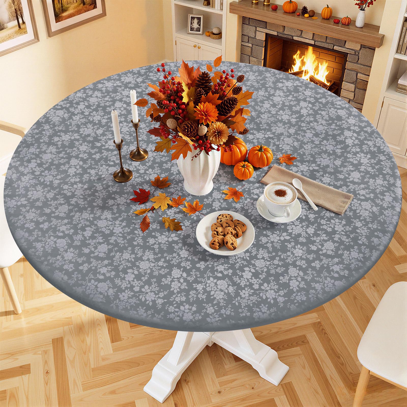 Smiry Waterproof Heavy Duty Vinyl Fitted Tablecloth for 45"-56" Round Table