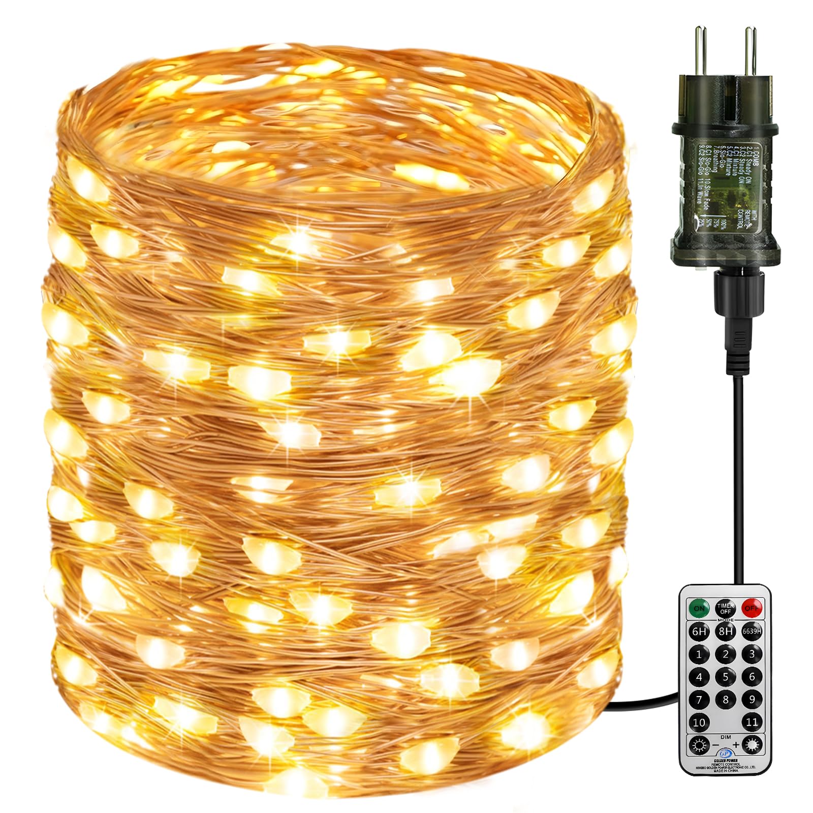 btfarm 10M 100 LED Lichterkette Innen mit Stecker Fernbedienung, Lichterketten Außen Strom aus Kupferdraht mit Timer 8 Modi Wasserdicht für Weihnachten Zimmer Party Hochzeit Garten Deko, Warmweiß