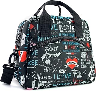 Large Nurses Lunch Bag, Thermal and Cooler Bag, Portable, Spacious, Leakproof, Waterproof, Padded Strap, 11.4 x 7.1 x 9.5 in