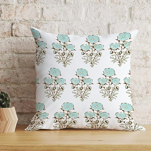 Miniatura 3 de ArogGeld Funda de almohada con diseño de flores verdes y verde azulado en monzón, estilo chinoiserie, estilo chinoiserie, funda de almohada de doble