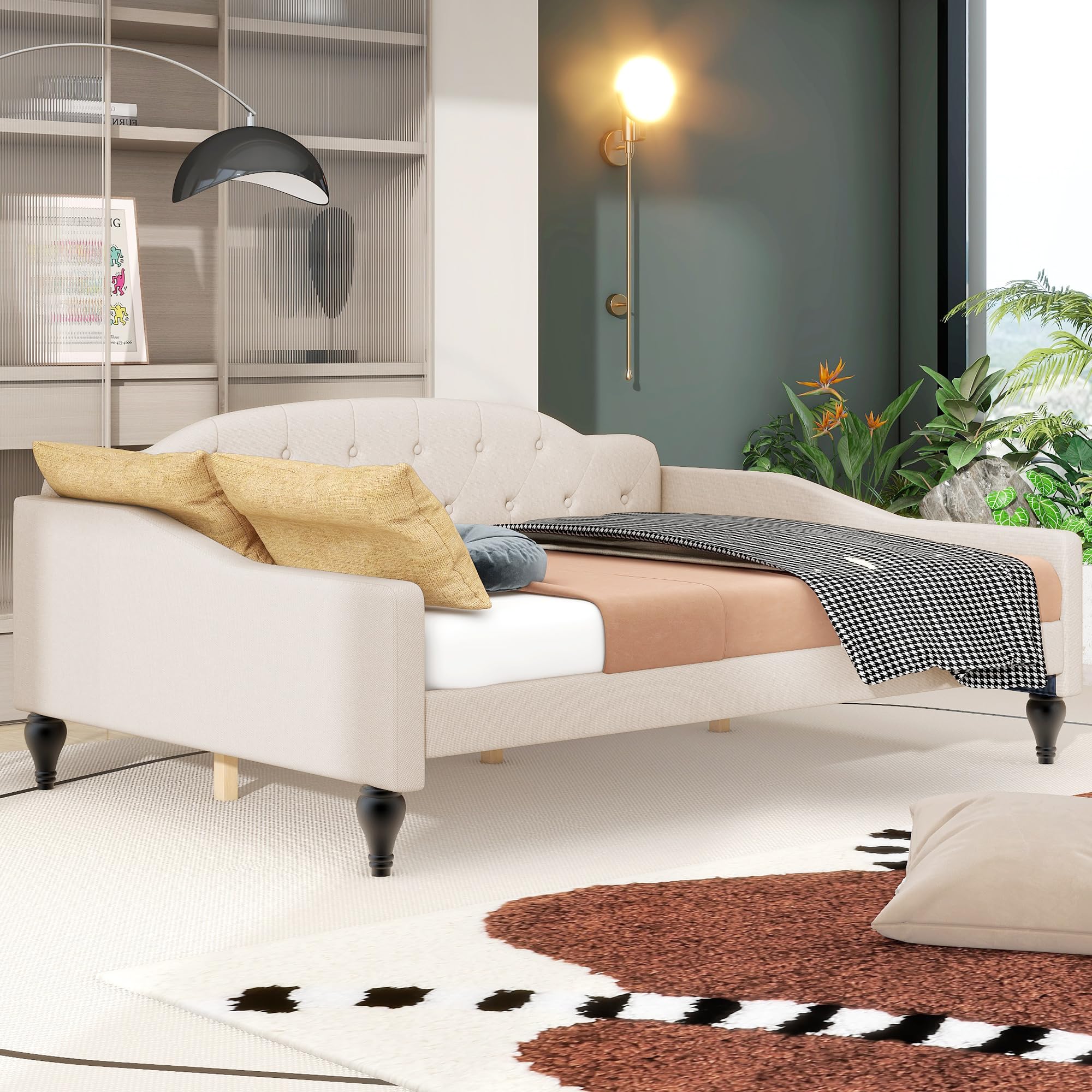 SEE DESCRIPTION Full Size Upholstered Tufted Daybed, Beige WF310871AAA