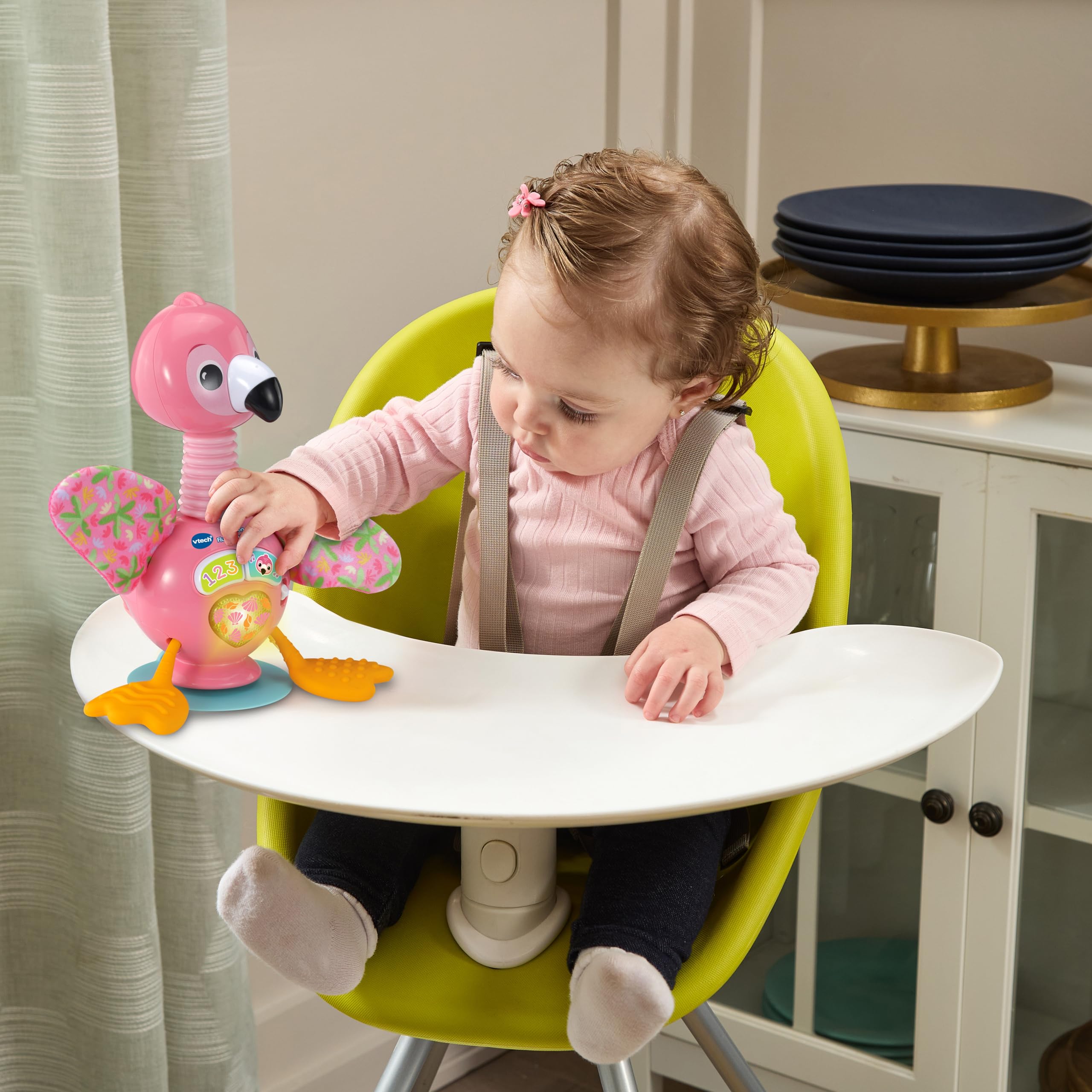 VTech-Baby Flamenco risueño Trona y sueño, Juguete para bebés +6 Meses, Botones interactivos y Base de Ventosa, Versión ESP