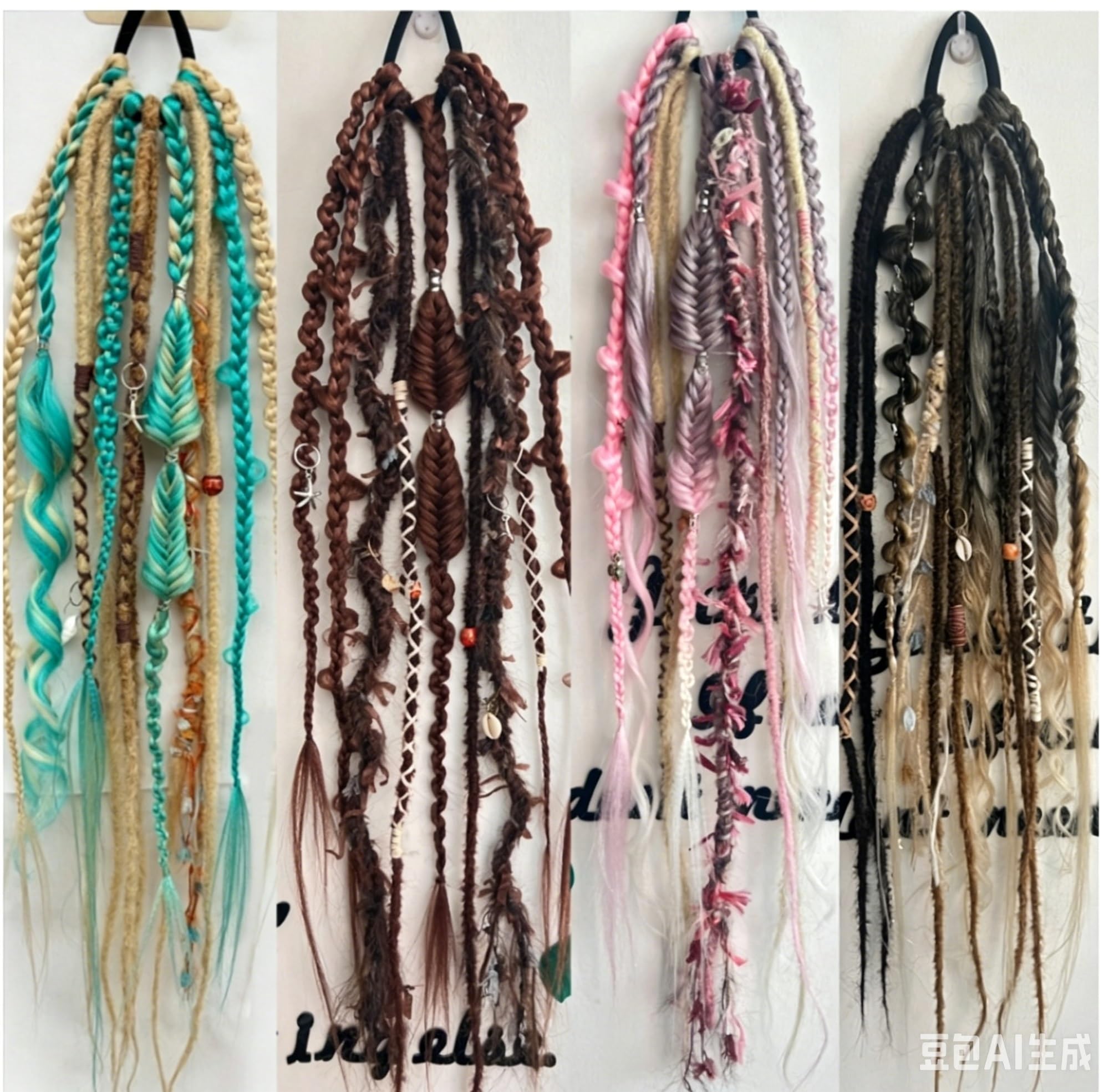 Extension de Cheveux Élastique Dreadlock Queue de Cheval Boho avec Perles, 22", Tresse Viking Effet Plage, Attache Facile en 1 Minute pour Festival & Quotidien(C)