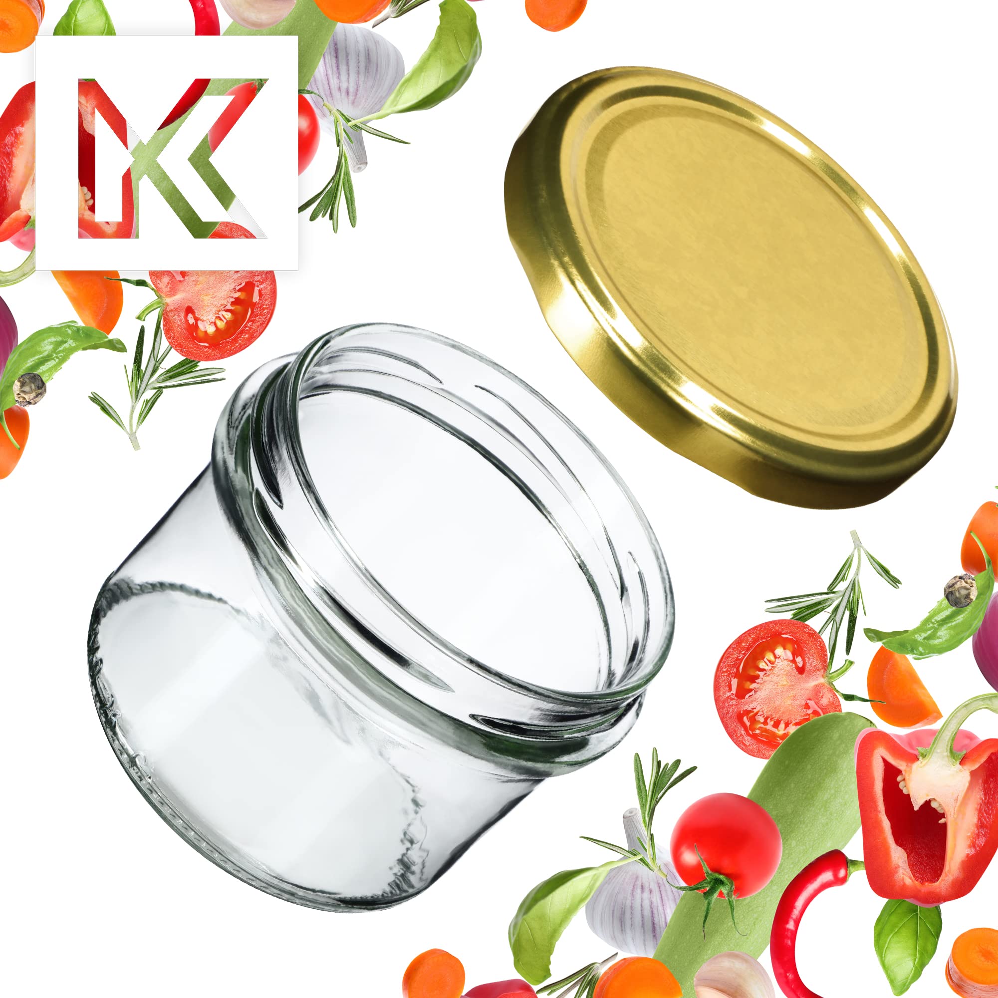 KADAX Set di 20 barattoli per marmellata da 235 ml, TO82, colore oro, con coperchio a vite, ermetici, per miele e marmellate