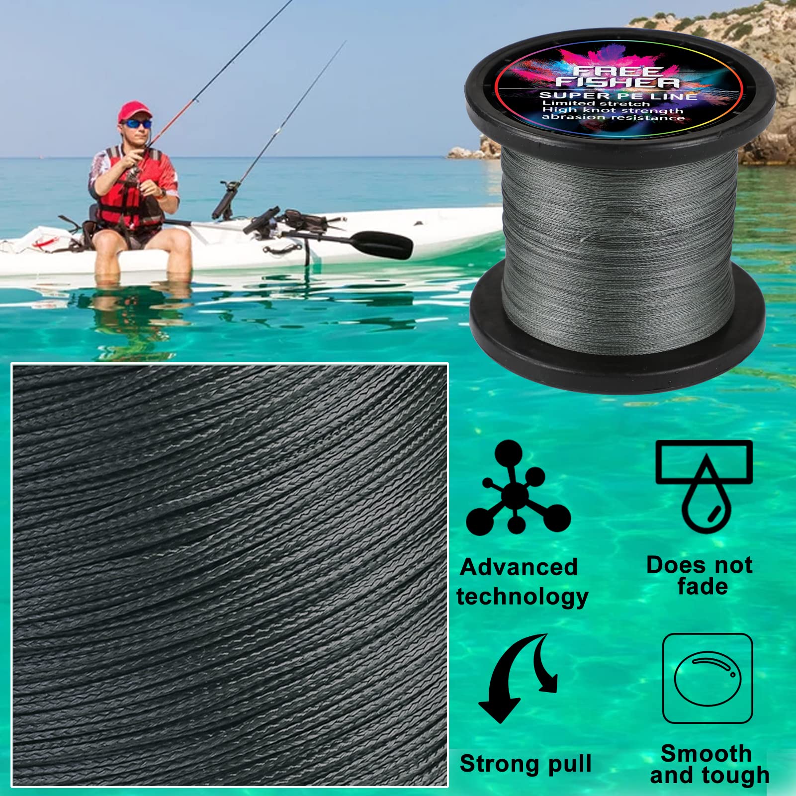 Hilo Trenzado Pesca 300m/1000m/2000m 4 Trenzados Resistentes Desgaste Suaves Hilos de Pesca PE Fuerte Tensión Línea Mar Pesca Línea 4.5-45kg, Gris (1000m), 10# (0.55mm/45kg)