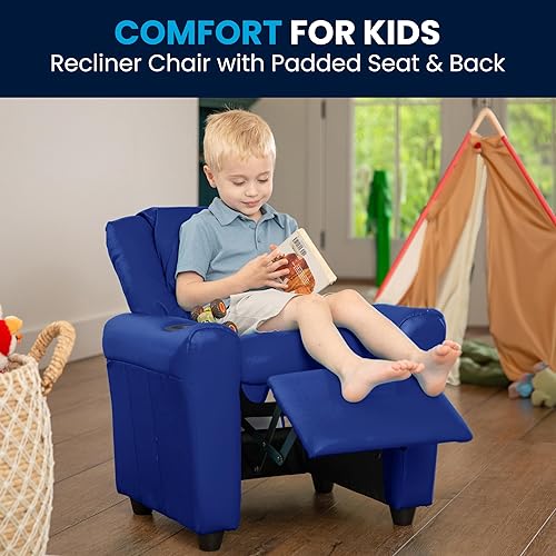 Miniatura 111 de Flash Furniture - Sillón reclinable contemporáneo para niños, color beige vinilo con base para vasos y reposacabezas Vinilo Lavanda,Vinilo