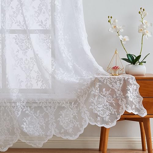 Miniatura 4 de LinenZone Cortina de encaje extra ancha para puerta de patio con cenefa adjunta y borlas clásicas. Cortinas elegantes para puerta corredera para