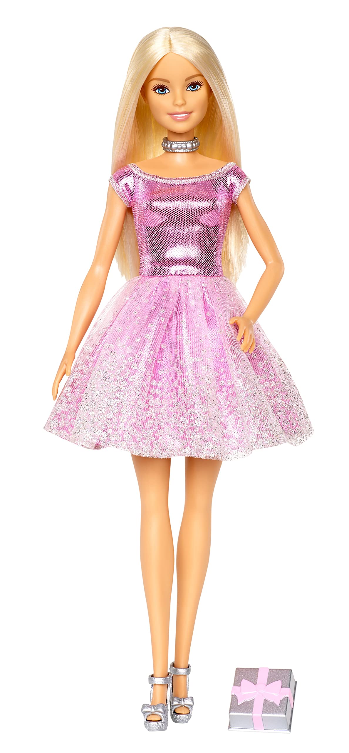 Barbie Happy Birthday Doll, Blonde, Wearing Sparkling Pink Party Dress with Present, Gift for 3 to 7 Year Olds