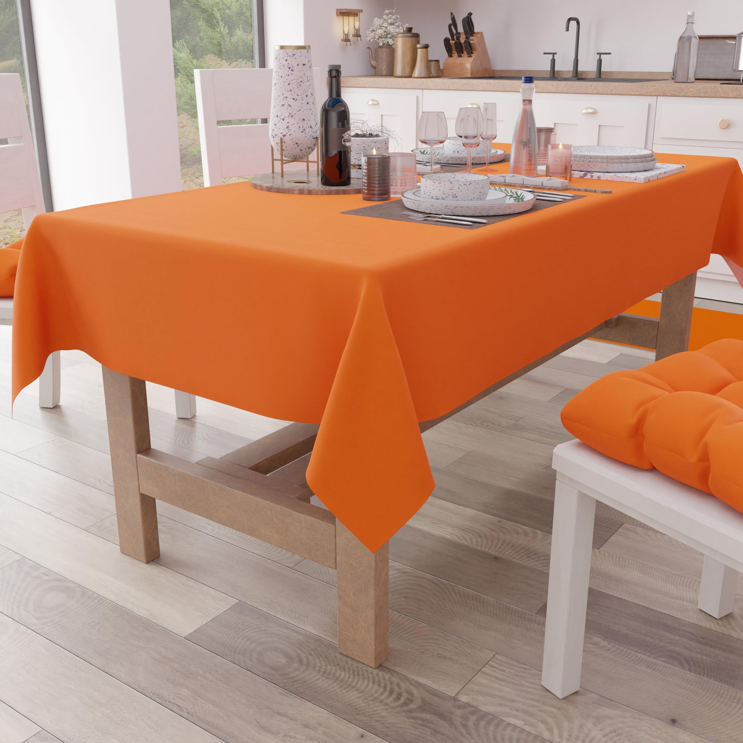 PETTI Artigiani Italiani - Table Cloth, Kitchen Tablecloth in Plain Cotton, Square Orange X4 Seater (140 x 140 cm)