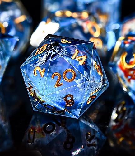 Miniatura 96 de AUSTOR Juego de dados DND de resina de núcleo líquido, de borde afilado, 7 troqueles, juego de dados DND de arena movediza hechos a mano