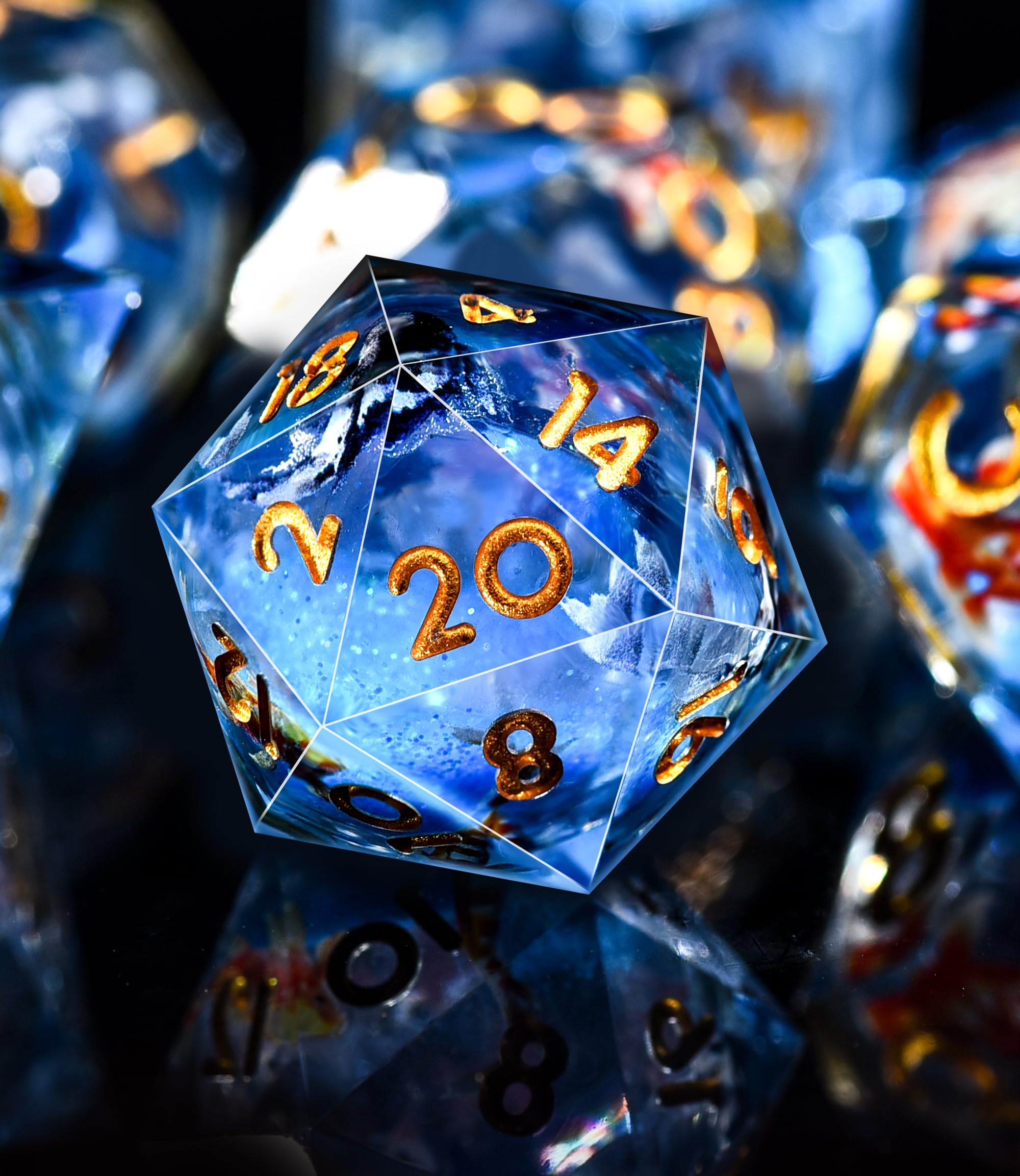 SIQUK 7 Piezas Juego Dados Poliedricos Con Nucleo Liquido Luminosos Dice DND Koi Fish D4 D6 D8 D10 D12 D20 D% para RPG MTG Dungeons and Dragons