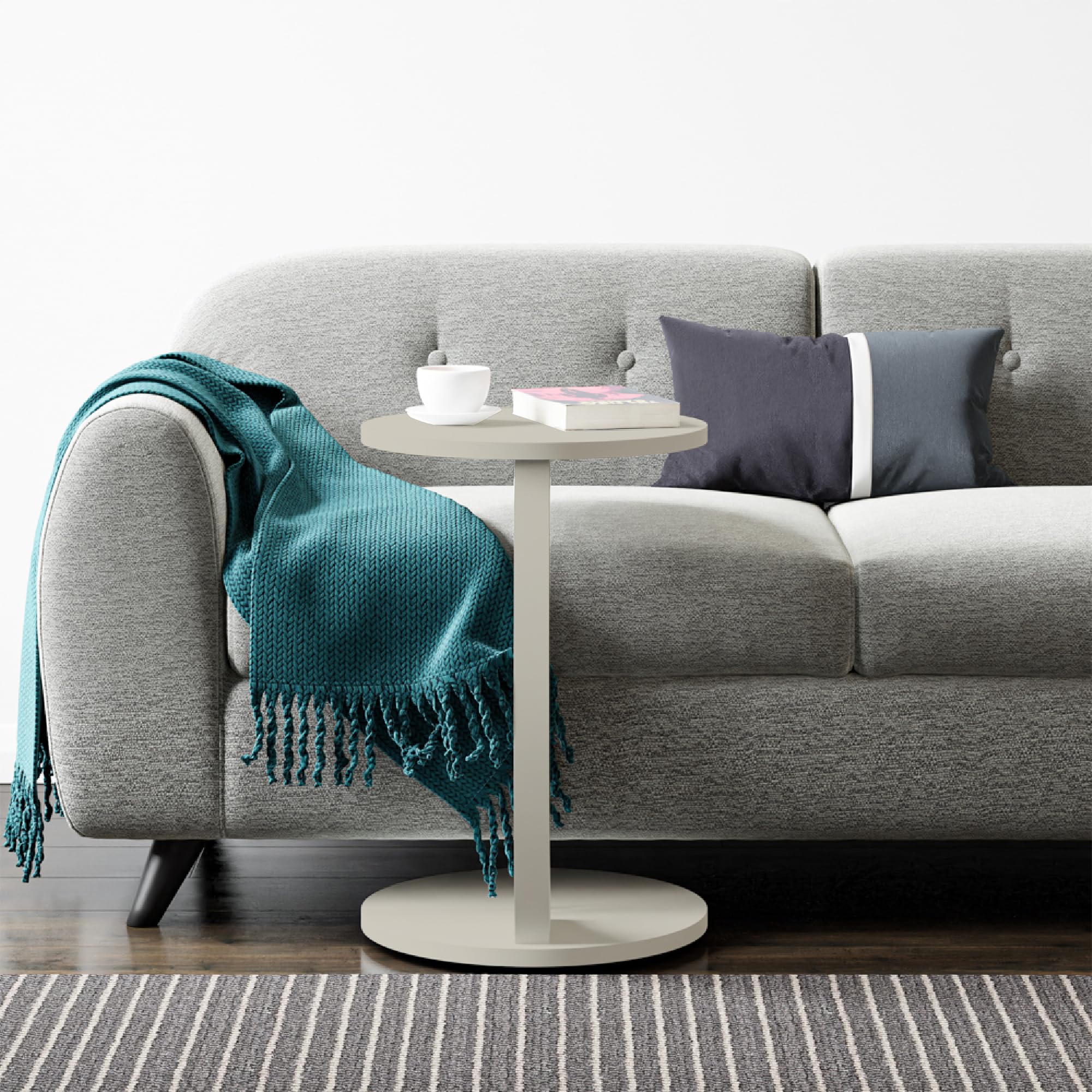 [en.casa] Mesa Auxiliar Holeby en Forma de C Mesa de Centro Redonda Mesita de Salón con 4 Ruedas Uso Versátil 56 x Ø 38 cm - Color Arenisca