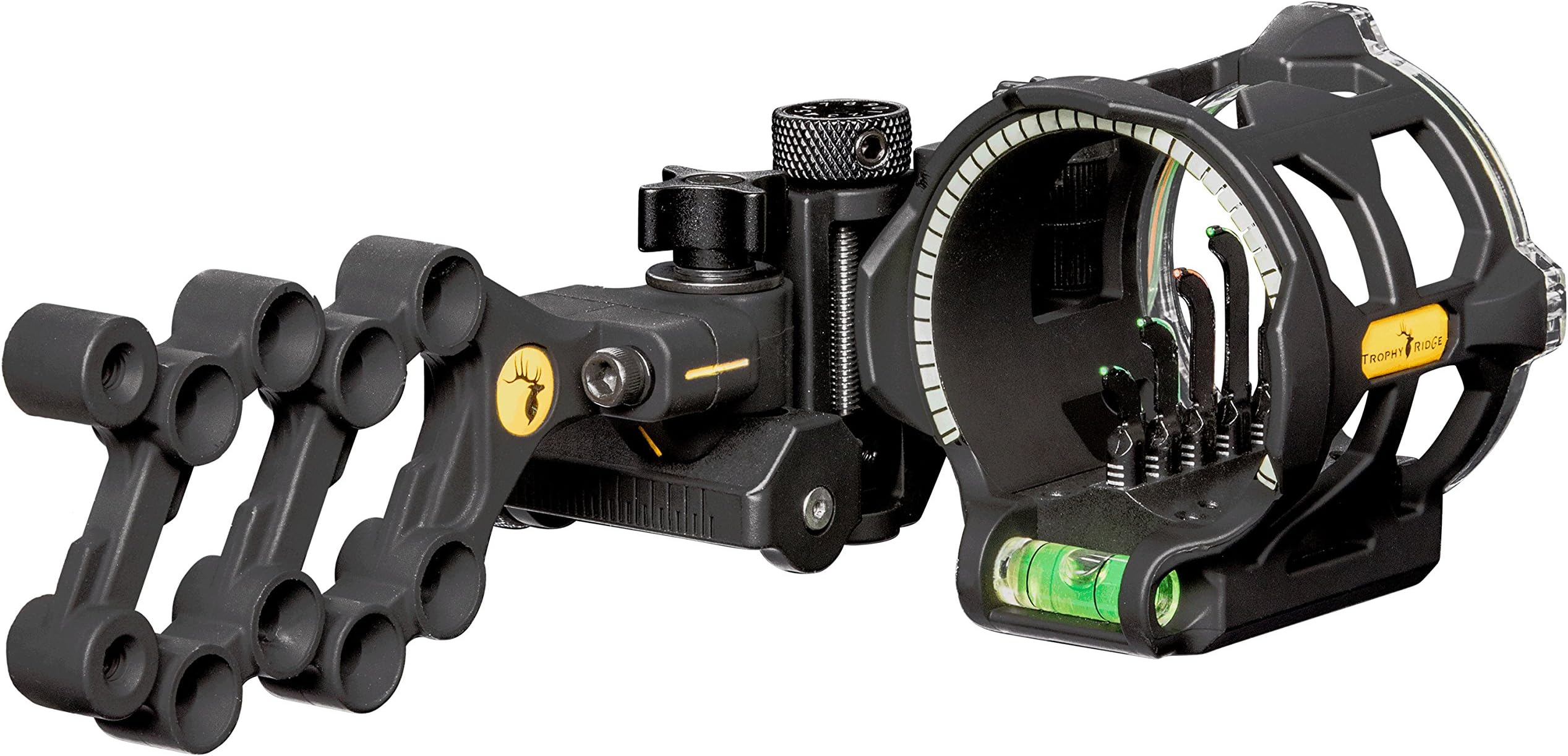 Trophy Ridge Peak 5 Pin Bow Sight - Vertical in-Line Pin Technology, Tool Less Windage and Elevation Adustability, 2nd Axis Leveling, Adjustable Rheostat Light, Glow Ring