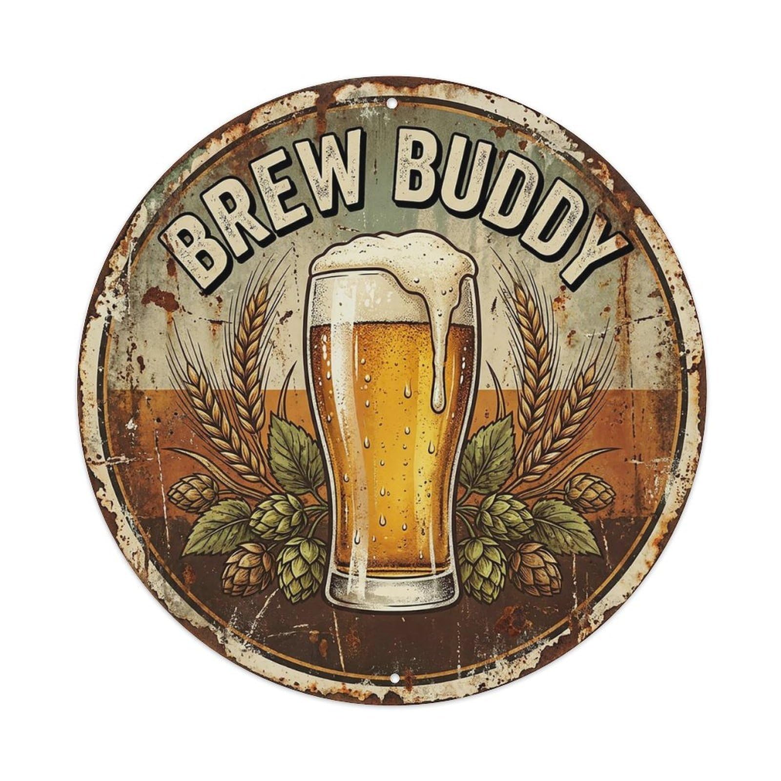 Vintage Beer Cheers Brew Buddy Retro Bar for Pub Vintage Metal Tin Sign Plaque Wall Decor for Cafe, Club Bar, Office, Garden Metal Poster 8x8Inch