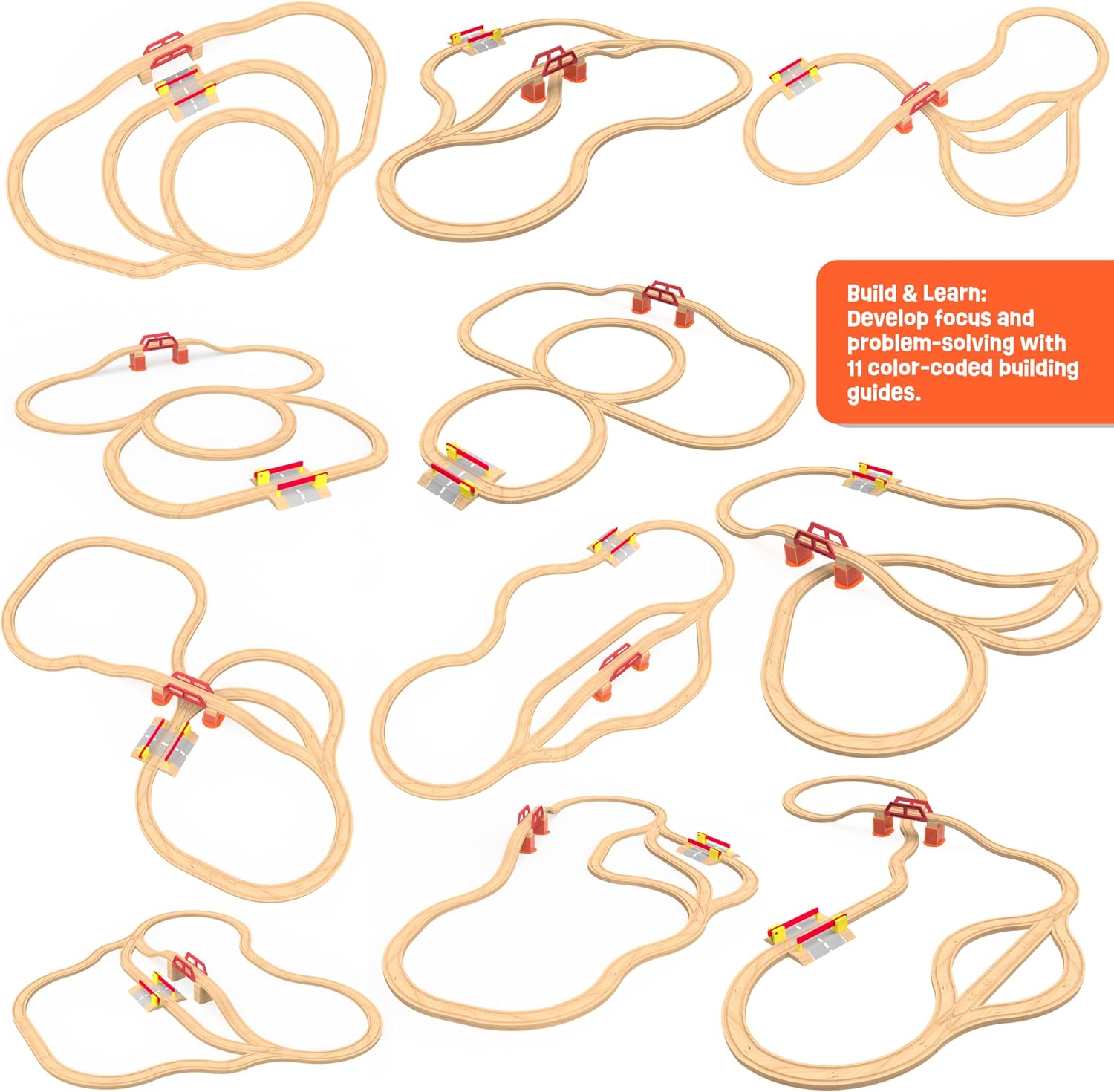 Orbrium Toys 100 Piece Triple Loop Wooden Train Set Track Generic Fits Thomas Brio, Multicolor (ORB-TS-100) image 4