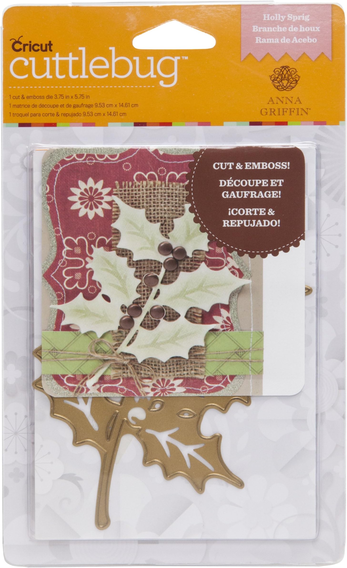Cricut Cuttlebug Holly Sprig 3.75"x 5.75" 1 Cut and Emboss Die