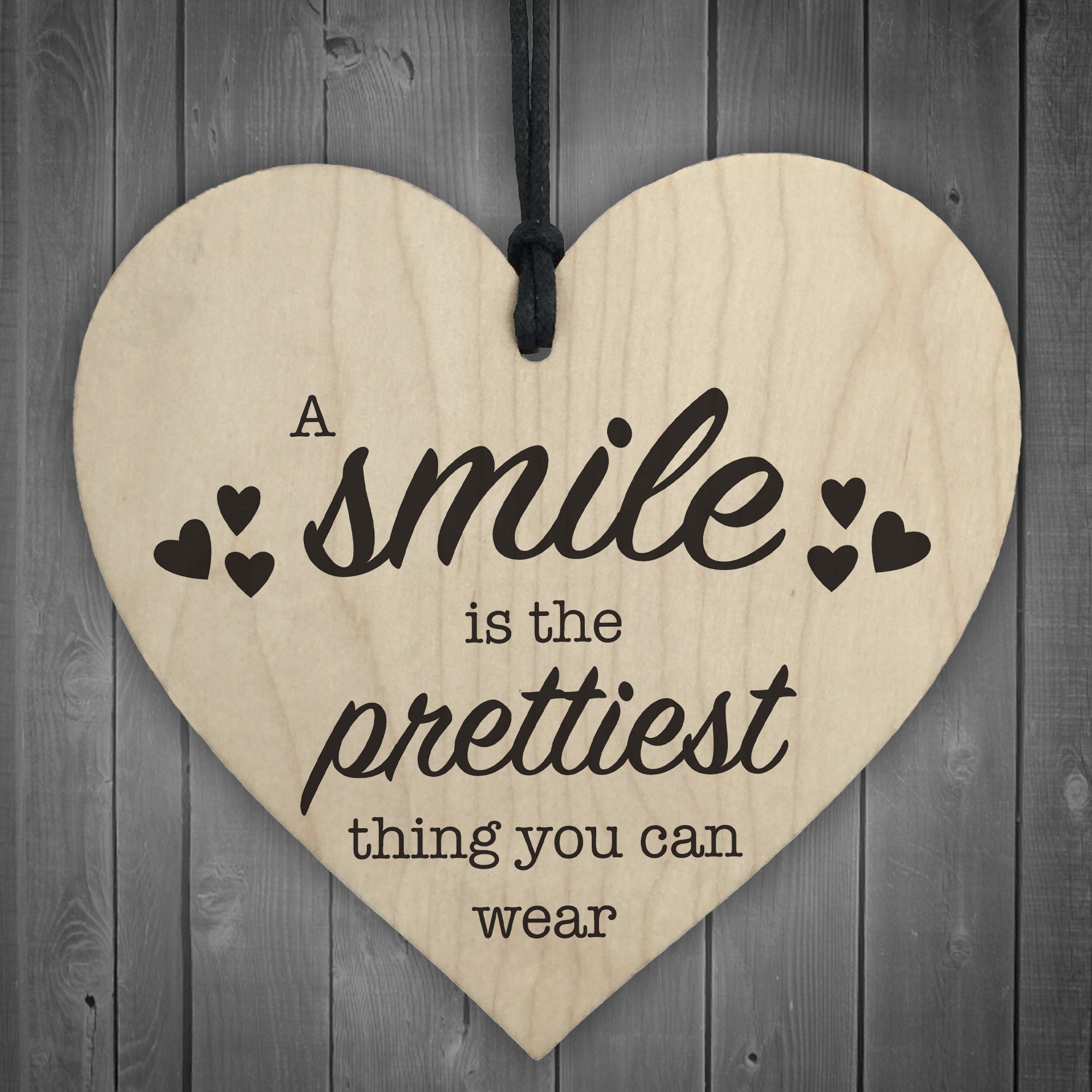 Red Ocean Friendship - A Smile is the Prettiest Thing. Wood Hanging Heart Plaque Gift Sign