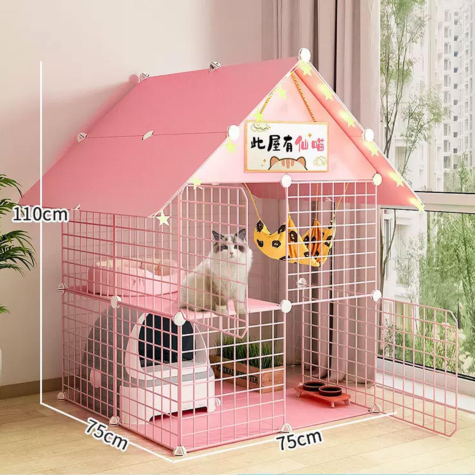 Recinto Per Gatti da Esterno Realizzato in Metallo e Resina, Separazione da Pranzo e Servizi Igienici Recinto Per Gatti Adatto a Gatti, Cani, Conigli, Blu / Rosso ( Color : Red , Size : 75*75*110CM_TY