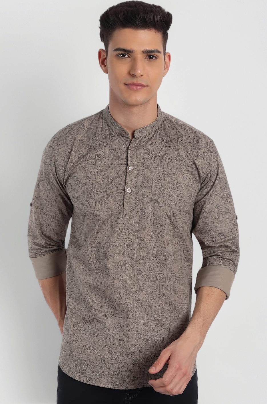 Majestic Man Men's Cotton Regular Fit Short Printed Designer Kurta