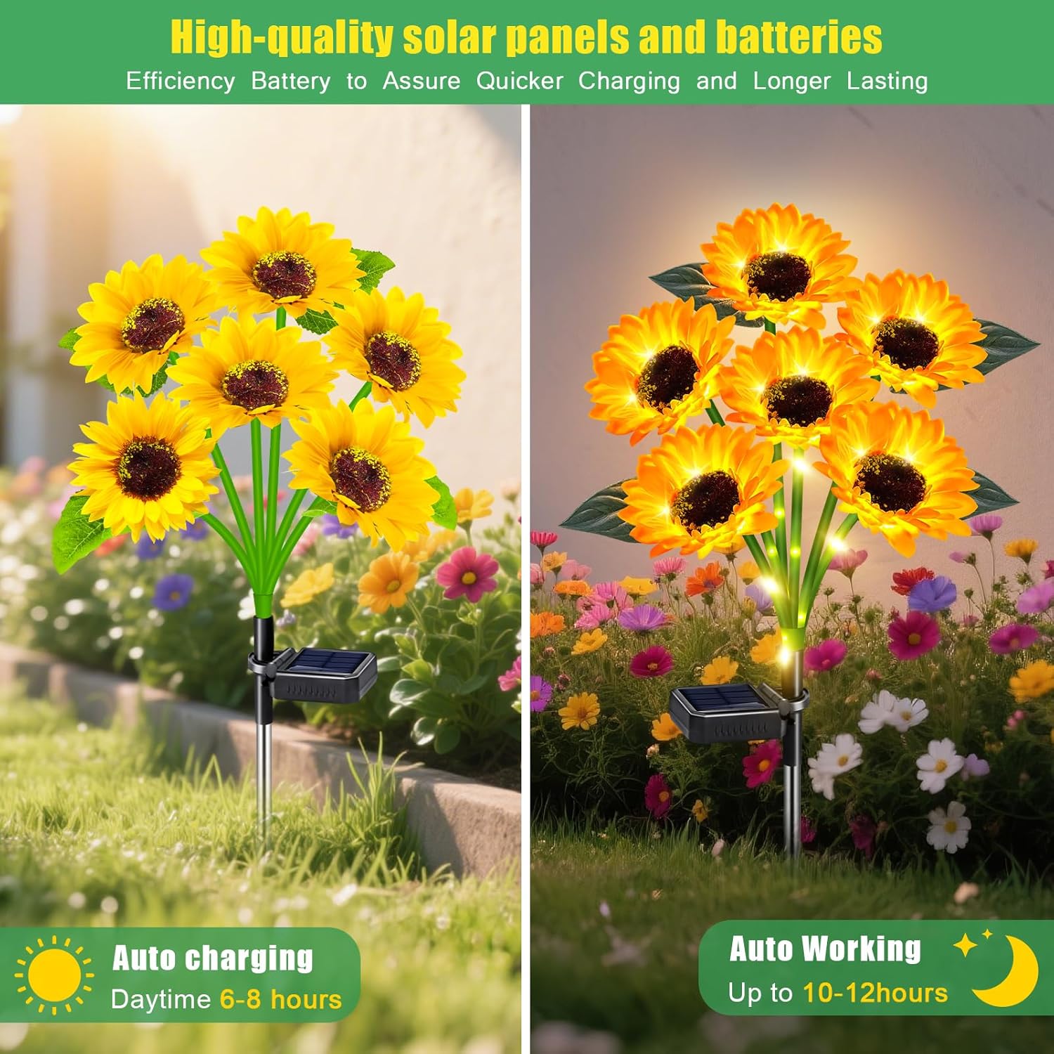 Solar Sunflower Lights Outdoor Waterproof 4 Pack Solar Flowers Lights for Garden Decor Patio Yard,Birthday Gifts for Mom Grandma