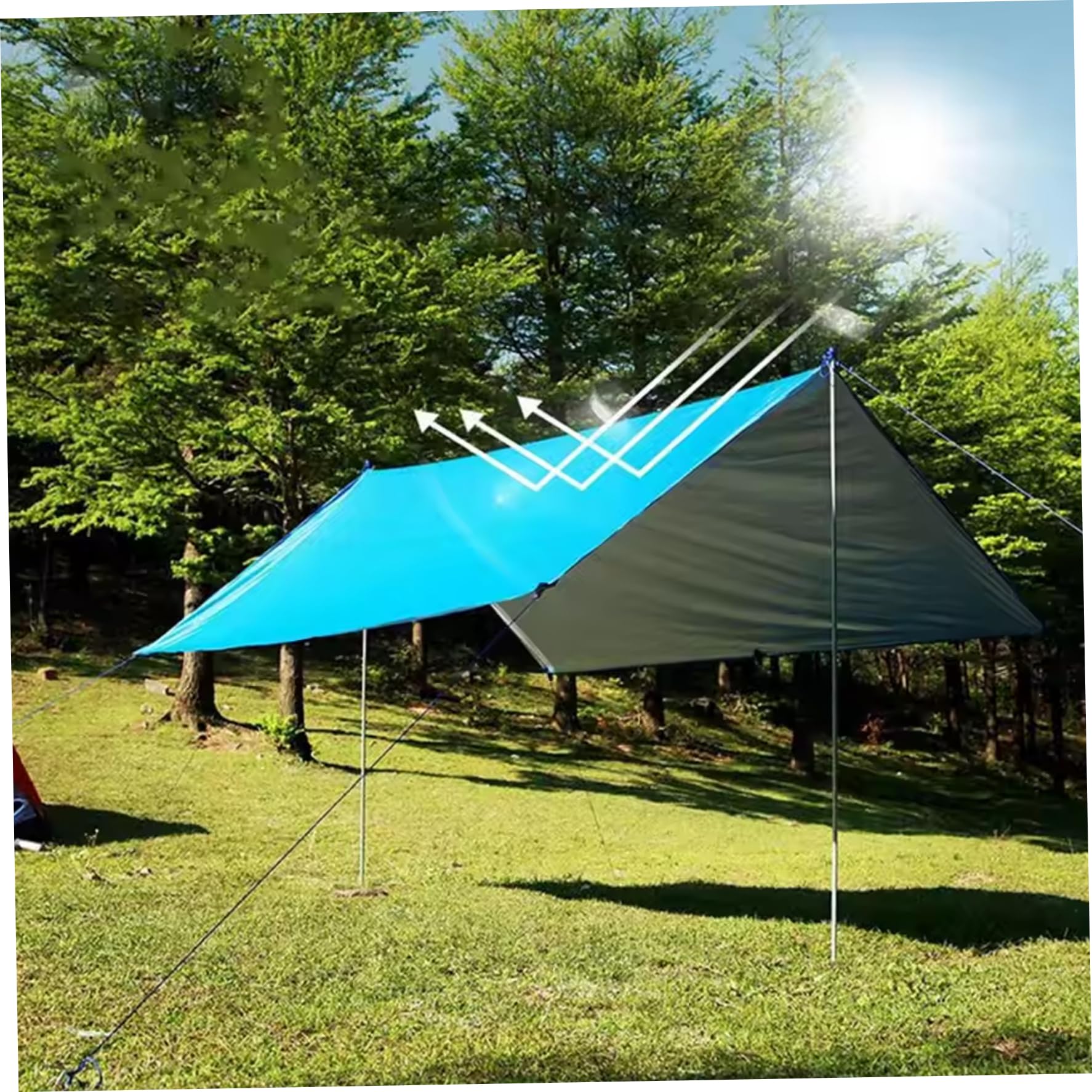 Bâche de Survie, bâche de Camping, 3 x 3 m, imperméable et légère, Pare-Soleil Anti-Pluie, revêtement argenté Polyvalent pour Le Camping, la randonnée et Les activités Plein air