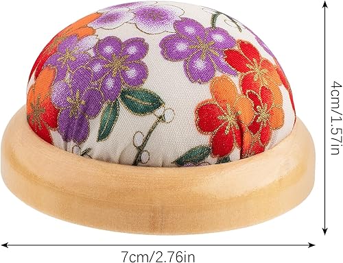 Miniatura 3 de Rolybag Cojín de alfiler, base de madera, pinza, estilo japonés, redondo, para agujas de coser o manualidades (estilo japonés 1)