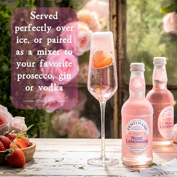 Fentimans Sparkling Rose Lemonade - Sparkling Pink Lemonade with Natural Ingredients & Pure Rose Extract, Mixer, Craft Soda, Botanically Brewed Lemonade - 9.3 Fl Oz (Case 6x4)
