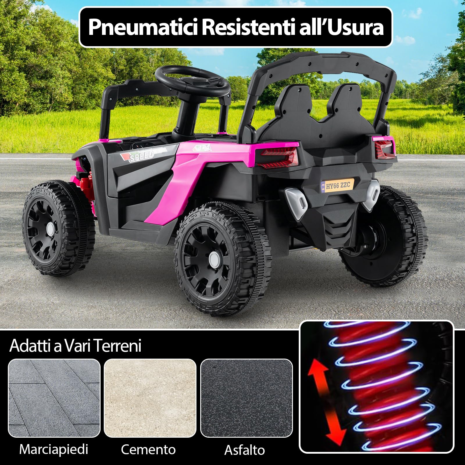 COSTWAY 12V Macchina Elettrcia per Bambini, UTV Auto Elettrica con Telecomando, 3 Velocità, Luci LED, Musica, Clacson e Sospensioni a Molla, 3-5 km/h, Ideale per Bambini 3 Anni+ (Rosa)