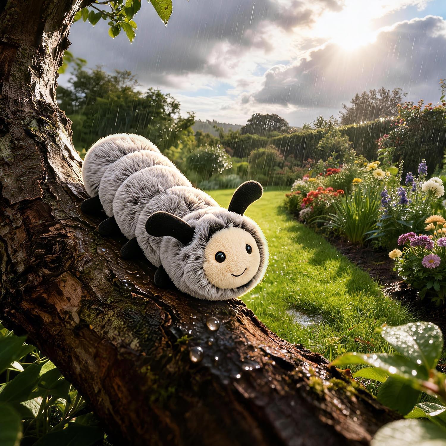 Apricot Lamb Happy Caterpillar Stuffed Animals for Kids, Soft Cute Plush Toys for Baby Girl and Boy, 7.9 Inches