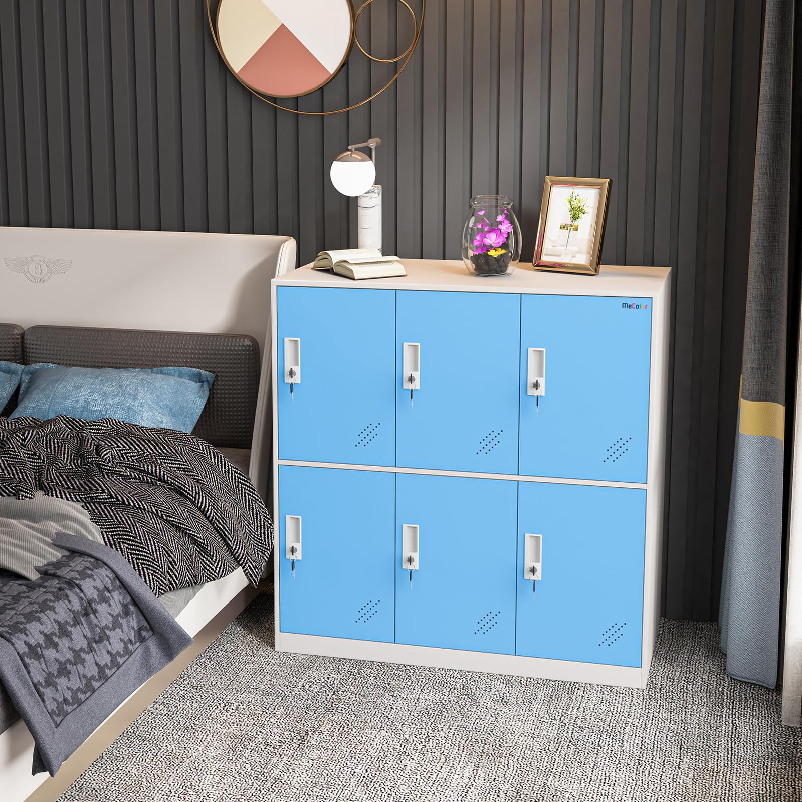 MECOLOR - Armadi ufficio in acciaio con chiavi, armadi scuola e casa, altezza 92,5 centimetri. (6D-blue)