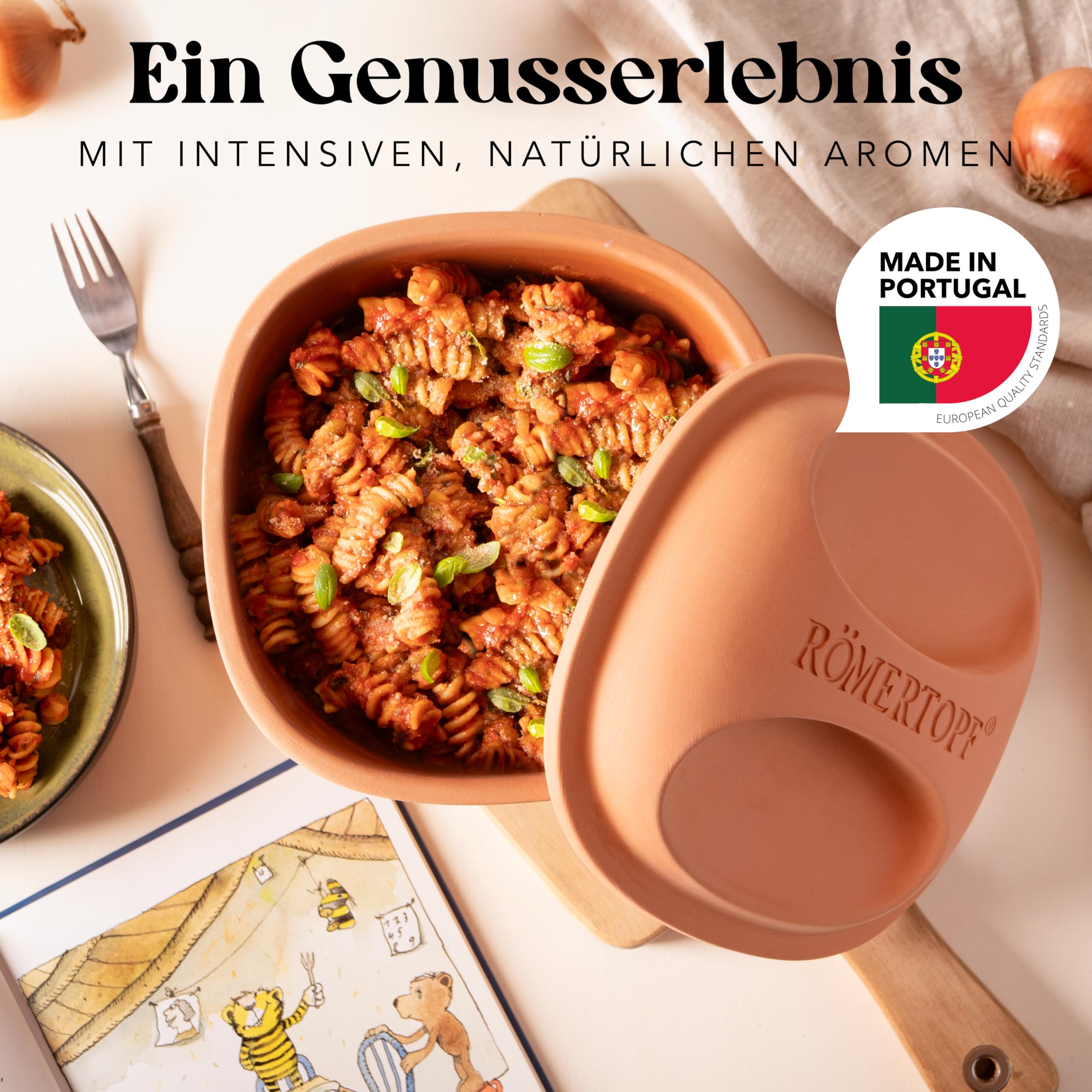 Römertopf Tegame in Terracotta Naturale 2 Litri con Coperchio – Pentola da Forno per Arrosti e Stufati, Cottura Sana senza Grassi, Rosso, dal 1967