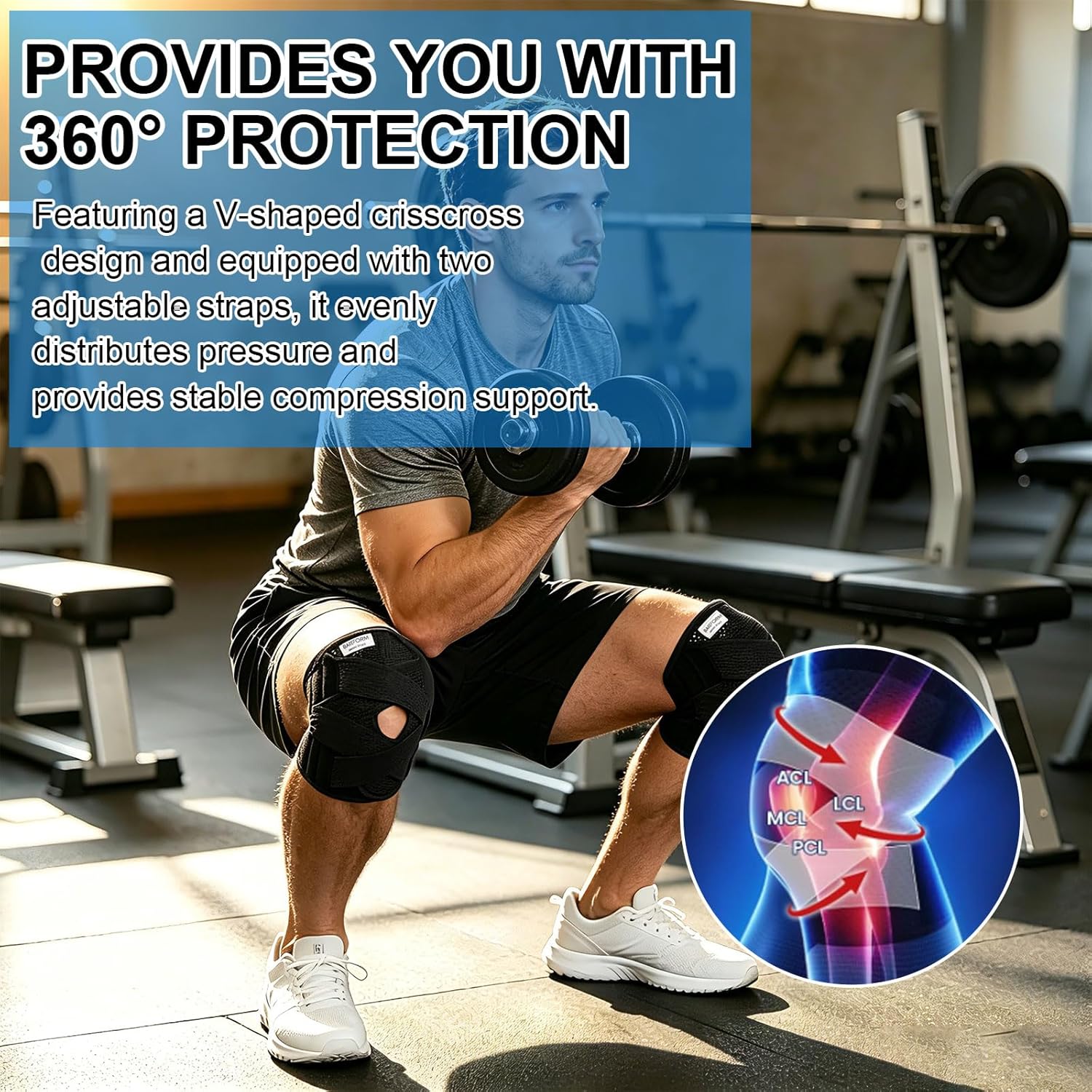 Bareform Meniscus Brace. Relieves Knee Pain And Meniscus Tears, And Provides Patellar Support. Suitable For Running, Squats, Basketball, Fitness, And Other Sports. Sizes M-XXl, Unisex. (Large)