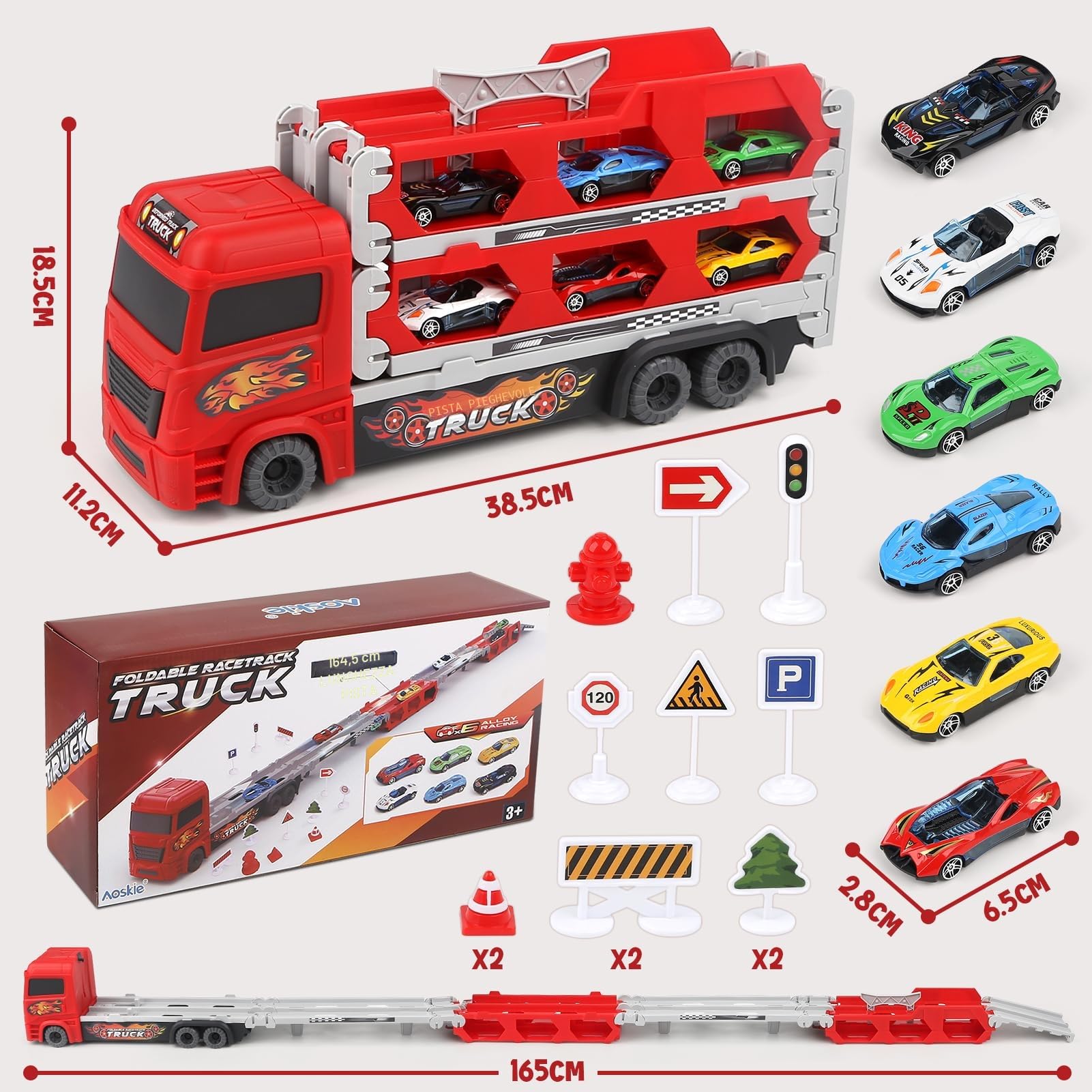 Aoskie Transporter Truck Macchinine Giocattoli per Ragazzi 3 4 5 6 Anni, Camion con 6 Macchinine Tiranti in Lega, Regalo Caldo Auto per Bambini