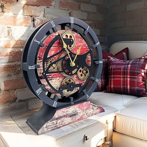 Miniatura 3 de Reloj de escritorio The Gears Clock de 10 pulgadas con engranajes móviles reales convertible en reloj de pared (Lava Roja)