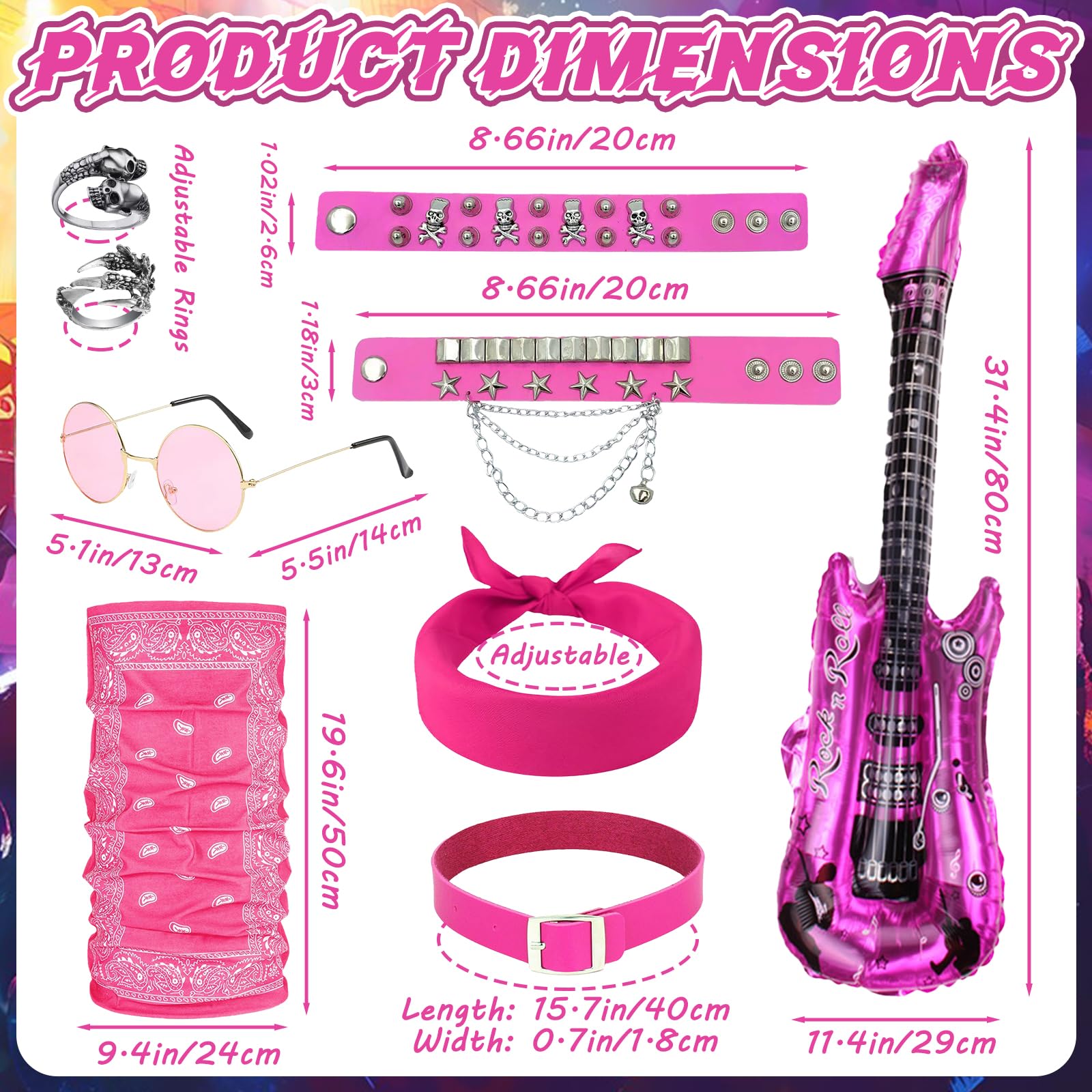 Kyndara 9Pcs Rock Star Punk Gothic Costume Set - Image 2