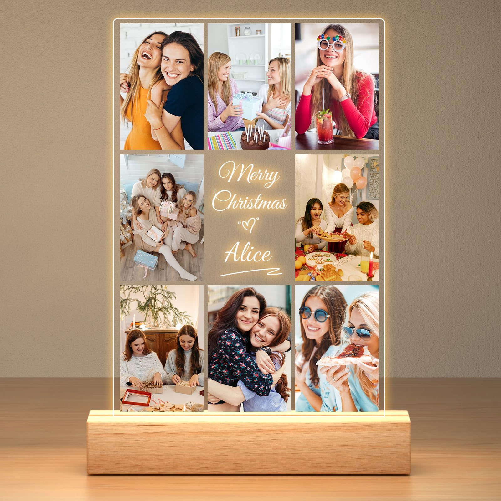 Personalised Photo Frame with Photos, Customised Picture Frame with Night Light, Customised Photo Frame, Personalised Birthday Gifts for Women, Men, Best Friends, Wife, Sister, Family