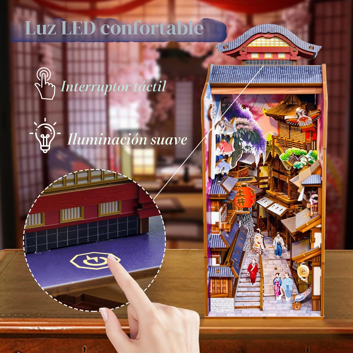 Nook Japón Sakura Street, kit 293 piezas, casa 3D iluminada, rompecabezas decorativo para adultos y adolescentes, puzzle madera, decoración