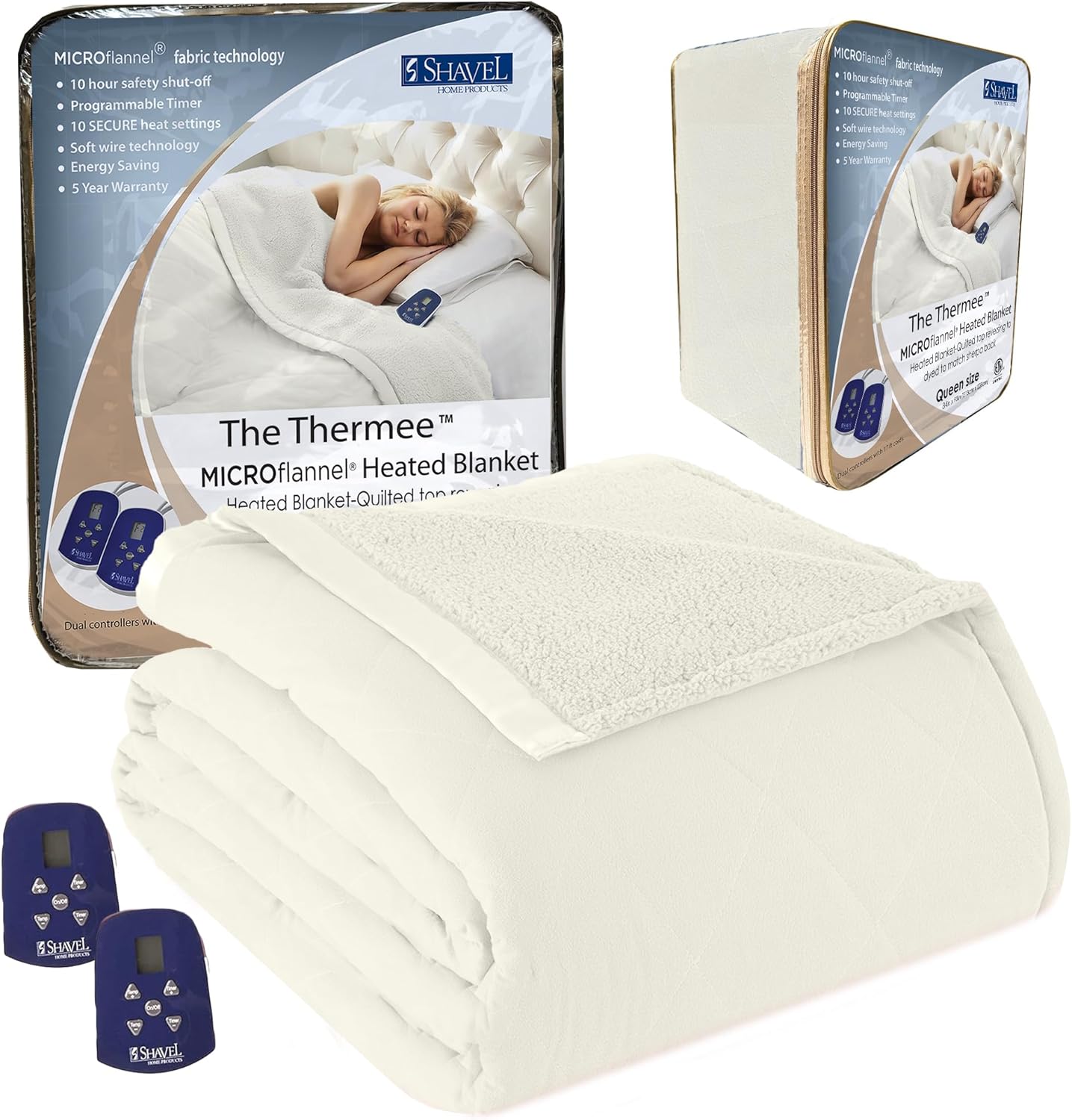 Toile Wedgewood Queen-Sized Electric Heated Sherpa Blanket