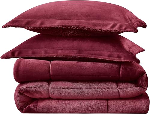 Miniatura 4 de Sweet Home Collection Juego de edredón Sherpa de 3 piezas tamaño King, conjunto de ropa de cama de felpa con textura de sherpa suave y fundas a