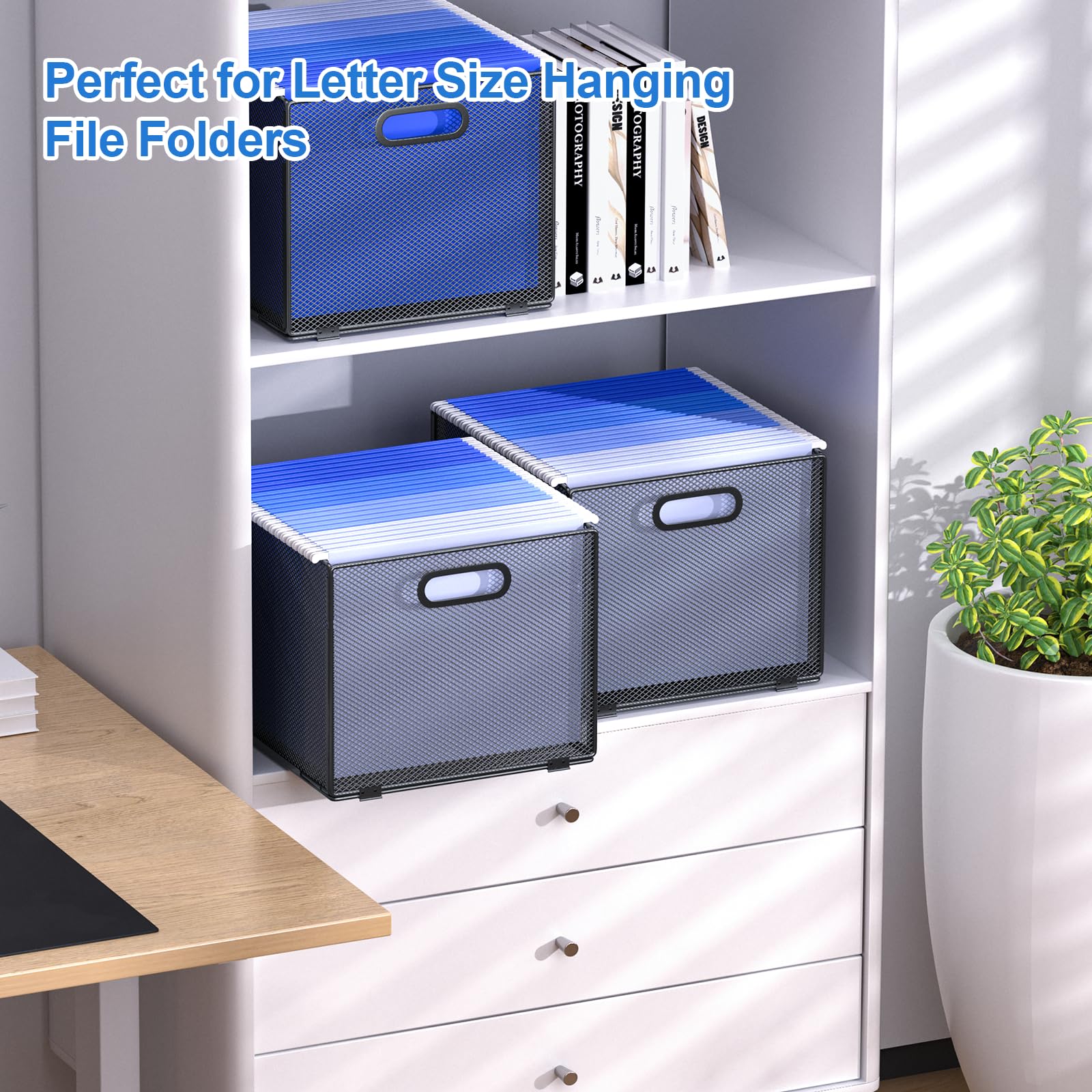 OUTWOLF Hanging File Organizer Box, Mesh File Folder Organizer File Crate File Cabinet lnserts Storage Box, Letter Size