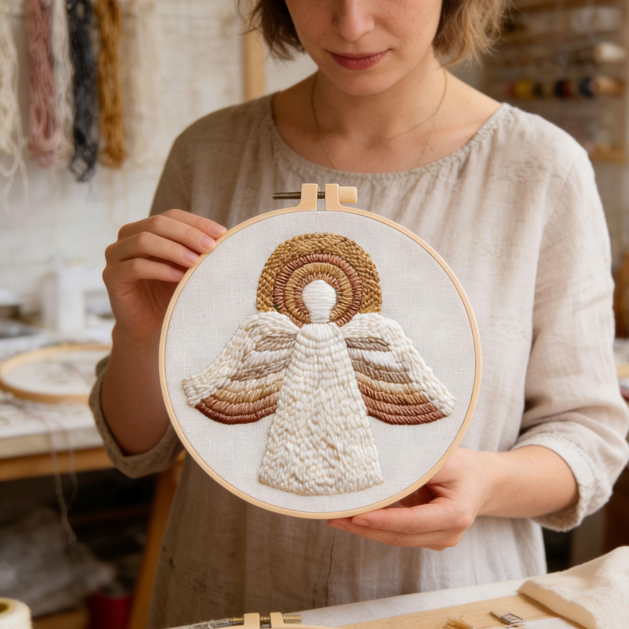 REEWISLY 4set Christmas Embroidery Kit for Adults Beginners, 4 Nativity Patterns with 2 Hoops, Cross Stitch Kits for Beginners, Embroidery Starter Kit with Floss &amp; Needles