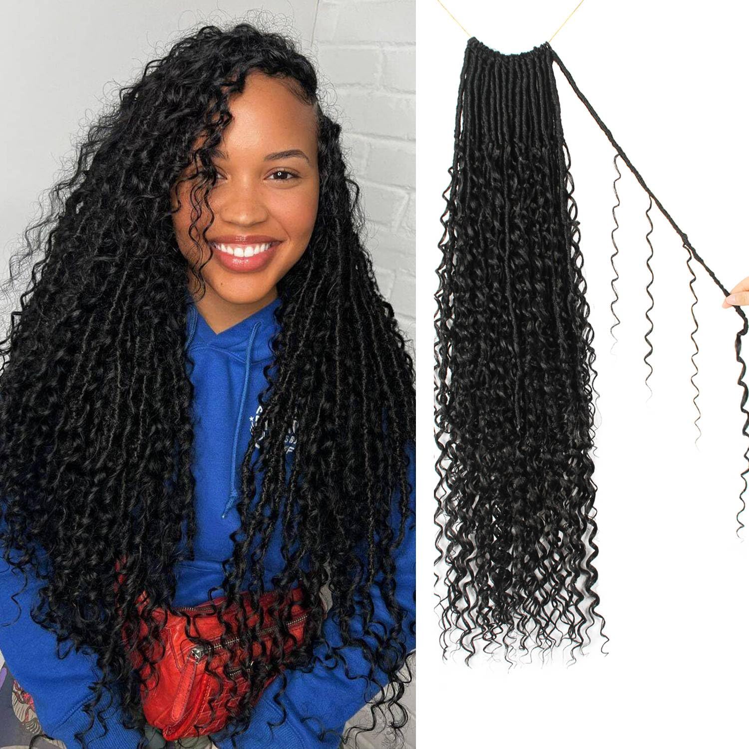 Goddess Locs Crochet Hair 24 Inch Faux Locs Crochet Pre-looped Boho Faux Loc with Curly Ends 8 Packs Long Bohemian River Loc Crochet Hair for Black