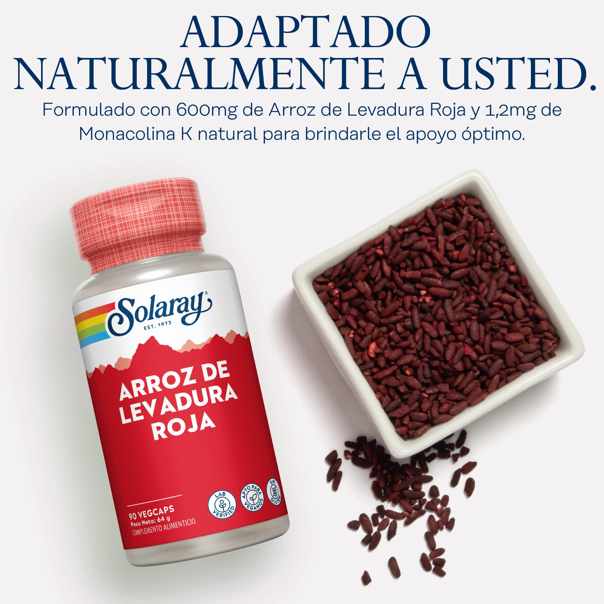 Arroz de Levadura Roja, 90 Cápsulas Veganas, Complemento de Alta Potencia, Verificado por Laboratorio, Solaray