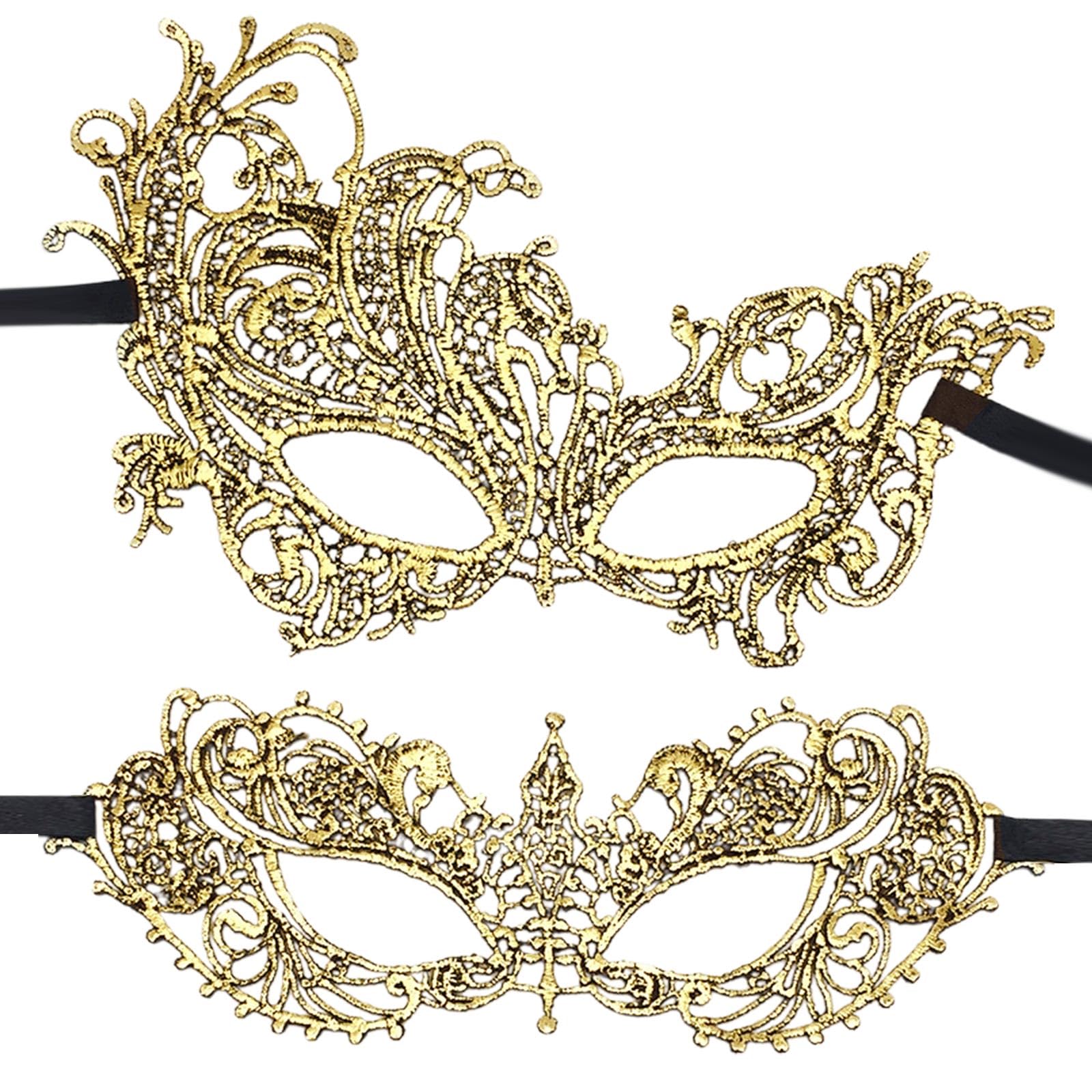 2PCS Gold Masquerade Masks Venetian Eye Mask Venetian Women Mask Mardi Gras Party Evening Prom Costume Mask