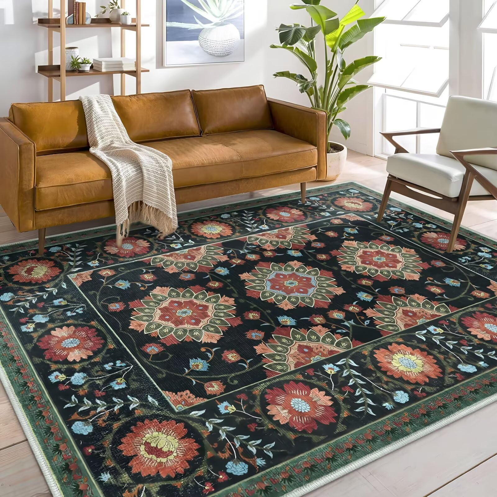 Alfombras de verano personalizada 100x200cm con patrón floral negro para dormitorio y cocina