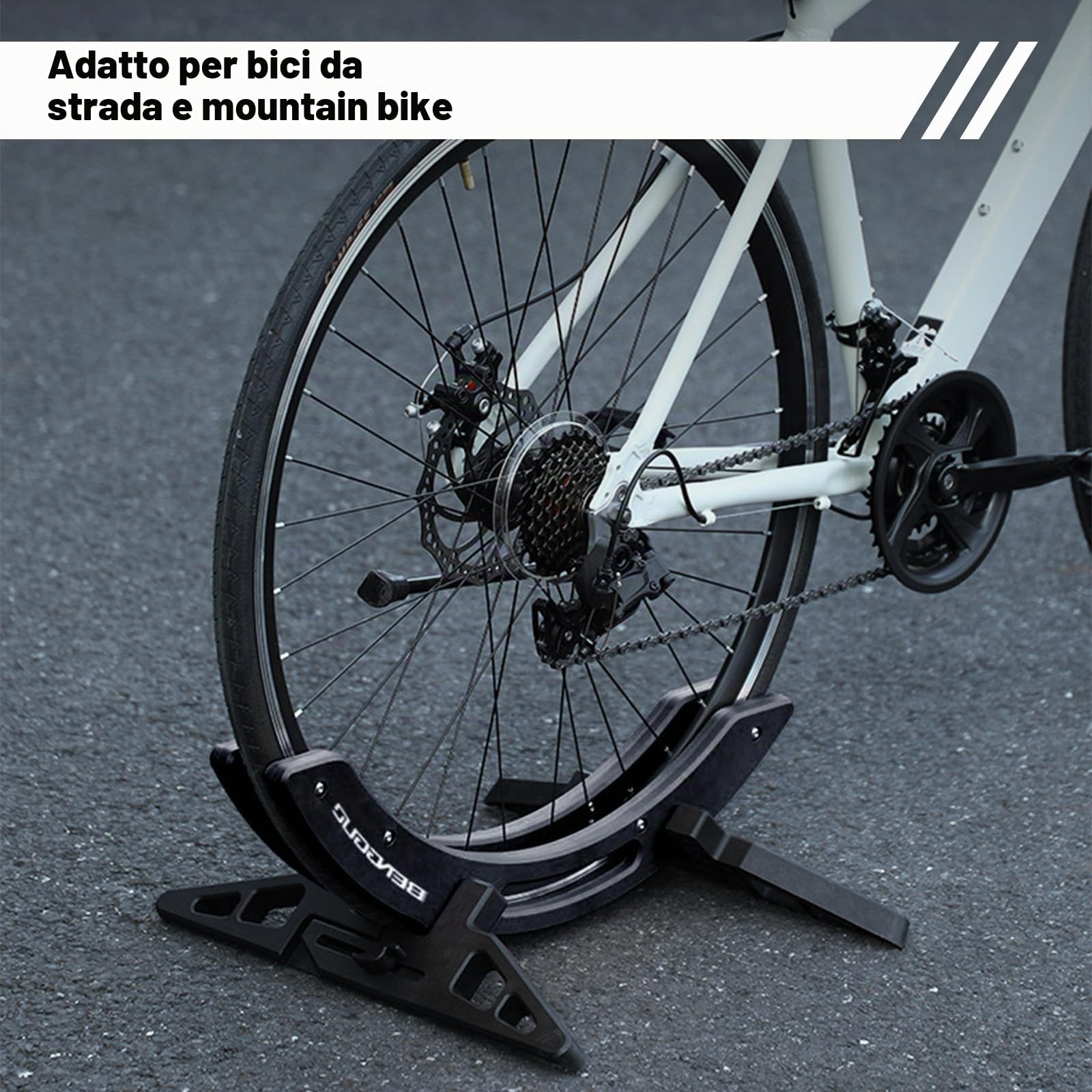 Cavalletto da pavimento per bicicletta, universale, regolabile, per MTB, City, biciclette da corsa, per tutti i pneumatici da 30 – 80 mm di larghezza
