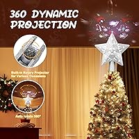 Vista 10 de Christmas Tree Topper, Christmas Star Tree Topper Built-in LED Rotating Lights, Plug in 3D Golden Glittered Star Tree Topper for Xmas Party Holiday